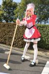  apron broom cosplay diebuster maid maid_uniform namada nono photo pink_hair thigh-highs 