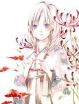  flower glasses holding holding_glasses japanese_clothes kimono spider_lily traditional_media twin_braids watercolor_(medium) yuufuushi 