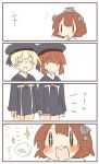  3girls 4koma beret blonde_hair brown_eyes brown_hair comic dress hair_ornament hat kantai_collection leberecht_maass_(kantai_collection) multiple_girls open_mouth personification rebecca_(keinelove) redhead sailor_collar sailor_dress sailor_hat short_hair smile yukikaze_(kantai_collection) z1_(kantai_collection) z3_max_schultz_(kantai_collection) 