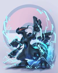  bono_(bonobo0088) claws closed_mouth commentary_request eye_trail full_body highres light_trail no_humans poke_ball_symbol pokemon pokemon_(creature) pokemon_focus solo standing zekrom 