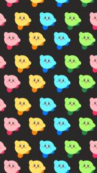  :d black_background blush_stickers commentary kirby kirby_(series) looking_at_viewer multiple_views no_humans no_lineart open_mouth rizu_(rizunm) simple_background smile standing standing_on_one_leg 