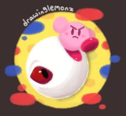  artist_name blush_stickers colored_skin drawinglemonz highres kirby kirby's_dream_land_3 kirby_(series) looking_at_viewer no_humans one-eyed pink_skin red_eyes zero_(kirby) 