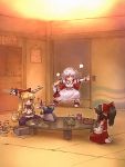  hat horns ibuki_suika remilia_scarlet ribbon sankuma tea touhou wings zeong 