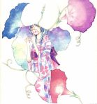  japanese_clothes kimono morning_glory traditional_media watercolor_(medium) yuufuushi 