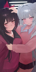  absurdres alternate_costume berserker_r black_hair black_skirt breasts chinese_commentary commentary_request dual_persona highres honkai:_star_rail honkai_(series) long_hair looking_at_viewer medium_breasts miniskirt pink_sweater purple_sweater skirt sparkle_(honkai:_star_rail) sparxie_(honkai:_star_rail) sweater twintails very_long_hair violet_eyes white_hair 