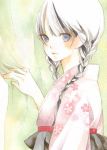  blush braid hands japanese_clothes kimono traditional_media twin_braids watercolor_(medium) yuufuushi 