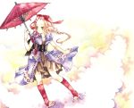  clouds japanese_clothes kimono oriental_umbrella ribbon ribbons socks traditional_media umbrella watercolor_(medium) yuufuushi 