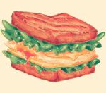  arinko_(a_ringo_hoppe) artist_name bread cheese commentary_request egg egg_yolk food food_focus jpeg_artifacts no_humans original sandwich shiny signature simple_background sketch still_life twitter_username yellow_background 