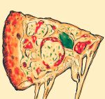  arinko_(a_ringo_hoppe) artist_name cheese commentary_request food food_focus jpeg_artifacts melting original pepperoni pizza pizza_slice signature simple_background still_life twitter_username yellow_background yellow_theme 