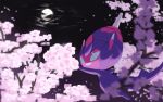  blurry clouds commentary_request flower gen_7_pokemon highres looking_at_object moon night no_humans one-hour_drawing_challenge outdoors pink_flower poipole pokemon pokemon_(creature) rend smile solo ultra_beast 
