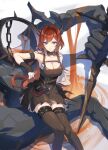  1girl arknights clang demon demon_girl demon_horns dress holding holding_weapon horns long_hair looking_at_viewer redhead solo surtr_(arknights) sword weapon 
