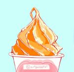  arinko_(a_ringo_hoppe) artist_name blue_background cup disposable_cup food food_focus ice_cream jpeg_artifacts no_humans original shiny signature simple_background soft_serve still_life twitter_username 