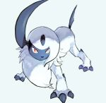  absol af_(afloatisland) bright_pupils claws closed_mouth gen_3_pokemon highres legs_apart looking_to_the_side no_humans orange_eyes pokemon pokemon_(creature) simple_background solo standing white_background white_fur 