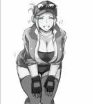  breasts final_fight green_eyes greyscale hat heart highres kneeling lucia_morgan monochrome police police_hat police_uniform policewoman shibusun street_fighter street_fighter_v thigh-highs uniform 
