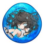  1girl air_bubble bangs black_hair blue_eyes bubble chibi dress full_body gotoh510 hand_in_pocket hood hood_down long_hair looking_at_viewer original parted_lips sandals solo underwater white_background white_dress 