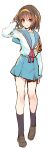  1girl armband blue_legwear bow bow_hairband brown_eyes brown_hair full_body hairband highres honjou_tatami loafers looking_at_viewer medium_hair orange_bow school_uniform serafuku shoes sketch solo suzumiya_haruhi suzumiya_haruhi_no_yuuutsu tatami_to_hinoki 