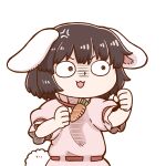  1girl anger_vein animal_ears black_hair bunny_tail carrot_necklace clenched_hands commentary_request dress inaba_tewi open_mouth pink_dress poronegi rabbit_ears shaded_face short_hair short_sleeves simple_background solo tail touhou upper_body v-shaped_eyebrows white_background 