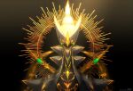  arceus artist_name body_markings character_name colored_sclera commentary gen_4_pokemon glowing_markings green_sclera highres iogi_(iogi_k) looking_at_viewer mythical_pokemon no_humans pokemon pokemon_(creature) red_eyes repost_notice solo watermark 