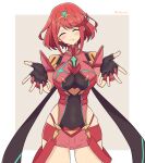  1girl bangs black_gloves breasts chest_jewel earrings fingerless_gloves gloves highres jewelry large_breasts mochimochi_(xseynao) pyra_(xenoblade) red_eyes red_legwear red_shorts redhead short_hair short_shorts shorts swept_bangs thigh-highs tiara xenoblade_chronicles_(series) xenoblade_chronicles_2 