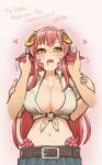  1girl belt belt_buckle blush breasts buckle collarbone commission drooling ear_grab earjob fangs hair_ornament hairclip heart highres ichika_(ichika_manga) jewelry lamia large_breasts long_hair looking_at_viewer midriff miia_(monster_musume) monster_girl monster_musume_no_iru_nichijou navel open_mouth pointy_ears pov pov_hands redhead ring scales shirt skeb_commission skirt solo_focus sweat tied_shirt wedding_band yellow_eyes 
