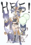  1girl animal_hood armor canyne cat_hood closed_eyes dog fangs felyne gloves highres hood lingzi looking_at_viewer monogatari_(series) monster_hunter_(series) monster_hunter_rise navel open_mouth short_hair shorts simple_background smile thigh-highs white_hair 