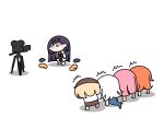  5girls :3 =_= bangs black_hair blush bowing brown_skirt camera chibi fish_tail gawr_gura hololive hololive_english holomyth leaning_to_the_side mole mole_under_eye mori_calliope multiple_girls nashi_(na_shi_en) ninomae_ina&#039;nis open_mouth orange_hair pink_hair purple_hair shadow shark_tail short_hair skirt tail takanashi_kiara virtual_youtuber watson_amelia white_hair wings 