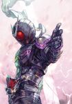  1boy antennae armor belt electricity from_side full_armor gaia_memory hankuri helmet hankuri kamen_rider kamen_rider_double kamen_rider_w looking_down outstretched_arm pointing pointing_at_viewer scarf solo upper_body 