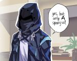  1other ambiguous_gender arknights doctor_(arknights) english_text hood hooded_jacket jacket meme parody solo suprii 