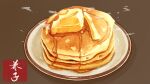  brown_background butter food food_focus highres kaneko_ryou no_humans original pancake plate steam 