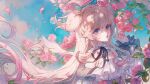 1girl amamori_naco angel angel_wings blanche_fleur blue_eyes crown dress eyebrows_visible_through_hair flower highres looking_at_viewer maccha_(mochancc) mini_crown open_mouth rose sleeveless sleeveless_dress solo two_side_up virtual_youtuber wings 