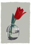  blending border flower grey_background hirasawa_minami leaf no_humans no_lineart original partially_immersed plant red_flower red_tulip refraction rounded_corners simple_background still_life transparent tulip vase water white_border 