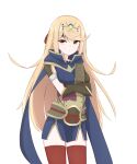  1girl armor bangs blonde_hair blush breasts chirun0 cosplay glowing_mouth hair_between_eyes headband highres hood japanese_clothes kamura_(armor)_(cosplay) large_breasts long_hair monster_hunter_(series) monster_hunter_rise mythra_(xenoblade) swept_bangs thigh-highs very_long_hair xenoblade_chronicles_(series) xenoblade_chronicles_2 yellow_eyes 