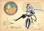  1girl aircraft airplane ammunition_belt animal_ears black_gloves black_skirt blonde_hair blue_footwear boots cat_ears cat_tail elbow_gloves eyepatch f-14_tomcat faintxp fighter_jet gatling_gun gloves green_eyes hair_over_shoulder hat highres jet machinery mecha mecha_musume military military_vehicle minigun miniskirt missile multiple_tails original peaked_cap personification pleated_skirt scabbard sheath shirt skirt sleeveless sleeveless_shirt sword tail thigh-highs thigh_boots thighhighs_under_boots two_tails weapon white_gloves white_headwear white_legwear white_shirt 