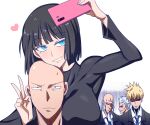  fubuki_(one-punch_man) genos highres one-punch_man saitama_(one-punch_man) selfie smile 