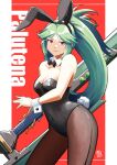  1girl animal_ears automatic_giraffe bare_shoulders black_leotard breasts bunny_tail detached_collar dress fake_animal_ears fishnets green_eyes green_hair jewelry kid_icarus large_breasts legs leotard long_hair long_legs looking_at_viewer monster_hunter_(series) monster_hunter_rise palutena pantyhose pit_(kid_icarus) playboy_bunny rabbit_ears rabbit_girl smile solo strapless strapless_dress strapless_leotard sword tail thighs very_long_hair weapon wrist_cuffs 
