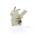  closed_mouth creature from_behind full_body gen_1_pokemon gigigimimi grey_eyes highres no_humans pikachu pokemon pokemon_(creature) smile solo standing white_background 