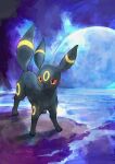  animal_focus artist_name black_sclera blue_background colored_sclera commentary day_walker1117 english_text full_body gen_2_pokemon glowing no_humans pokemon pokemon_(creature) red_eyes signature solo standing umbreon 