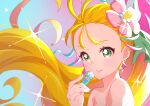  1girl absurdres bare_shoulders cure_summer eriko flower green_eyes hair_flower hair_ornament highres huge_filesize long_hair magical_girl natsuumi_manatsu parted_lips precure smile solo tropical-rouge!_precure upper_body 