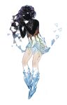  1girl bare_shoulders blue_eyes closed_mouth crystal fingers_together floating floating_object geometric_solid ice looking_at_viewer neetiska original plant roots short_hair surreal two-tone_dress white_background winter 