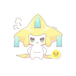  angry_face_emoji artist_name closed_mouth colored_skin emoji full_body highres ji_pip jirachi looking_at_viewer no_humans pokemon pokemon_(creature) pokemon_focus pout puff_of_air solo standing tanzaku white_background white_skin 