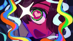  1boy close-up commentary english_commentary heart heart-shaped_pupils highres houjou_emu kamen_rider kamen_rider_ex-aid_(series) looking_at_viewer male_focus monitoring_(vocaloid) open_mouth p_(puddingummy) solo sparkle symbol-shaped_pupils 