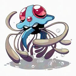  bubble full_body looking_at_viewer mistray-art no_humans pokemon pokemon_(creature) signature simple_background solo tentacles tentacruel white_background 
