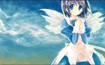 blue_eyes brown_hair maid ogata_kinji short_hair sky wings 