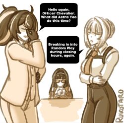 alternate_costume astra_yao evelyn_chevalier facepalm formal long_hair multiple_girls rukotaro zenless_zone_zero zhu_yuan