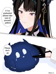  1girl absurdres asymmetrical_horns black_hair black_horns blue_hair colored_inner_hair demon_horns fire_on_chest hair_ornament highres hololive hololive_english horns jailbird_(nerissa_ravencroft) mole mole_under_eye multicolored_hair nerissa_ravencroft nerissa_ravencroft_(1st_costume) ryuuki_(artist) tassel tassel_hair_ornament uneven_horns virtual_youtuber 