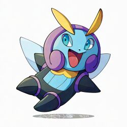  antennae blue_eyes full_body illumise mistray-art no_humans open_mouth pokemon pokemon_(creature) signature simple_background solo white_background 