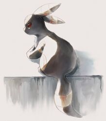  absurdres animal_focus black_eyes closed_mouth colored_sclera highres lying no_humans pokemon pokemon_(creature) pokemon_focus red_sclera solo suna_k0nbu umbreon 