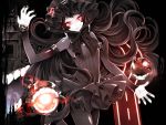  1girl black_hair glowing glowing_eyes gothic_lolita isolated_island_oni itoda_(spica) kantai_collection lolita_fashion long_hair looking_at_viewer pale_skin red_eyes shinkaisei-kan smile solo 