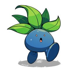  blue_skin colored_skin full_body leaf mistray-art no_humans oddish open_mouth pokemon pokemon_(creature) signature simple_background solo white_background 