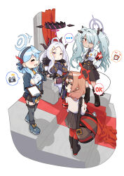 ... 4girls akaimame ako_(blue_archive) armband bag black_gloves blue_archive blue_hair brown_hair chinatsu_(blue_archive) clipboard commentary_request gloves grey_hair hair_over_one_eye halo hands_on_own_hips head_rest highres hina_(blue_archive) holding holding_clipboard iori_(blue_archive) long_hair medium_hair multiple_girls one_eye_covered pointy_ears prefect_team_(blue_archive) red_armband red_eyes school_uniform shirt shoulder_bag sitting sitting_on_throne smile spoken_ellipsis spoken_object standing sweatdrop twintails white_hair white_shirt 